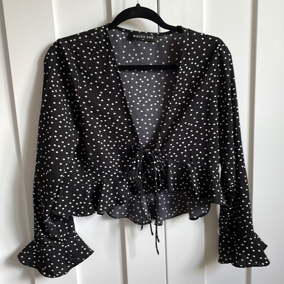 NWOT White Fox Botique Tie Polka Dot Crop Top - Picture 1 of 5